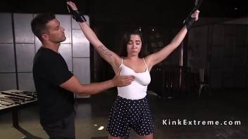 Natural busty cutie gets slave training